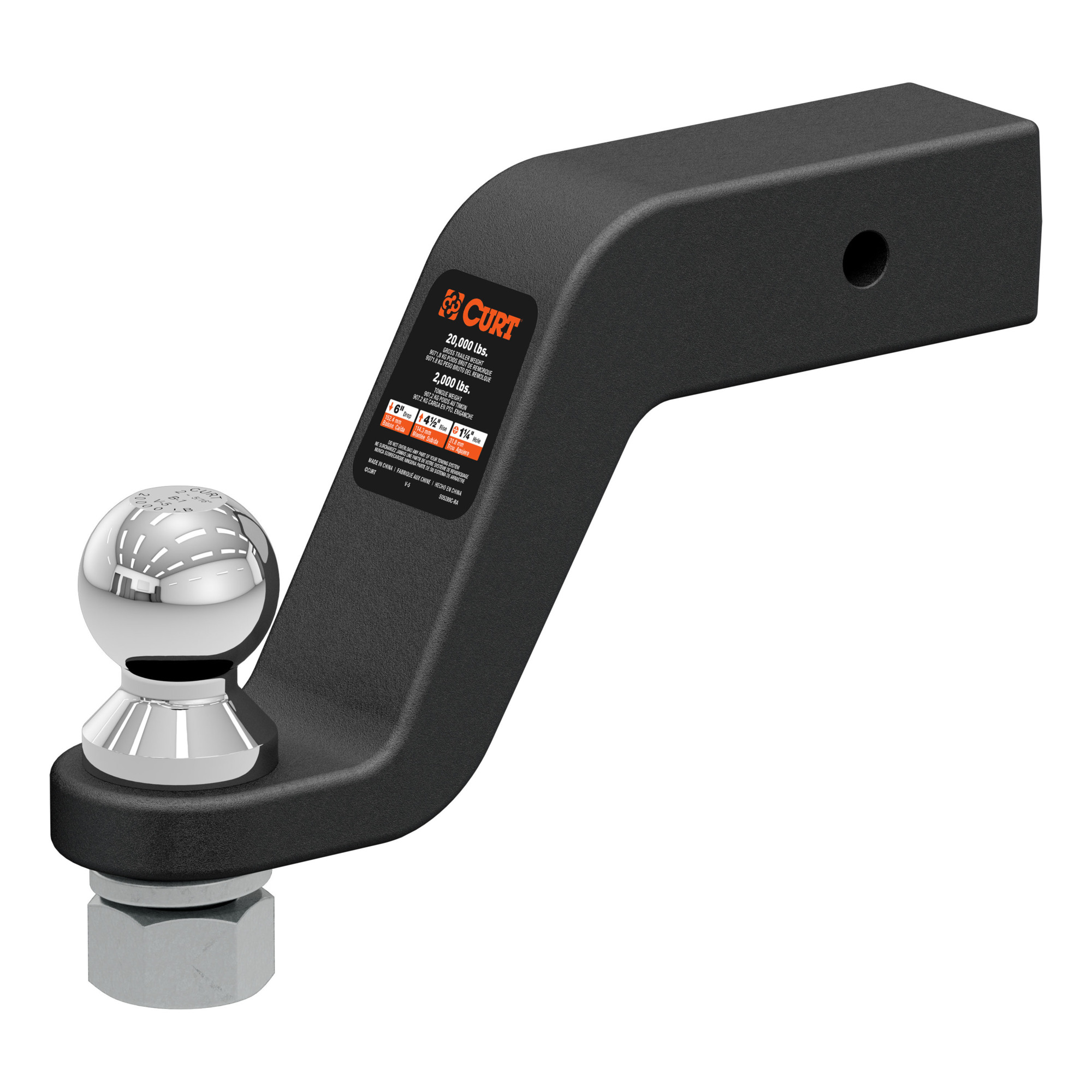Curt Manufacturing, Loaded Forged Ball Mount w/ 2-5/16in. Ball 2-1/2in. Shank,6in. Drp, Gross Towing Weight 20000 lb, Ball Diameter 2-5/16 in, Model# 45373